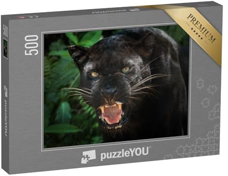 puzzleYOU: Puzzle 500 Teile „schwarzer Panther“ – aus der Puzzle-Kollektion Panther, Raubtiere, Tiere in Dschungel & Regenwald