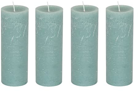 Stumpenkerzen Rustic 4er Set - Stumpenkerze, Blockkerze, Kerze, Adventskranz, Advent - Kein Ruß - Brenndauer: 95 Std. - viele Farben - 7x19 cm (Grün)