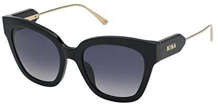 Nina Ricci Unisex SNR298 Sunglasses, Shiny Black, 53