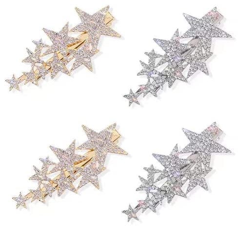 4 Pcs Star Hairpins Five Pointed Elegant Duckbill Clips Bride Wedding Hair Clips for Women Girls