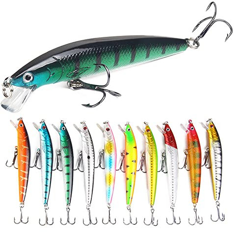 QSLKI 10 Pcs 3D Eyes Soft Fishing Lures - Single Hook Artificial Baits, Sinking Bait Kit for Sea and Fresh Water Fishing