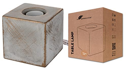 greenandco Tischleuchte | Beton | grau/gold | E27 | Tischlampe mit Schalter und Stecker | 10x10cm