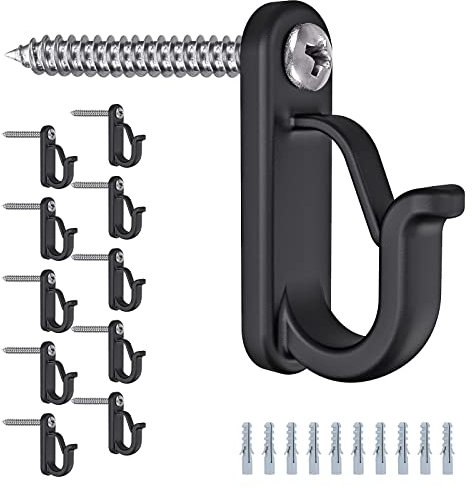 BeneLabel 10er Schraubhaken Lichterkette Hake Zum Einschrauben für Outdoor-Garten Hängende Pflanze, String Draht, Tassen, Küchenutensilien mit Sicherung & Spreizanker, 4.5cm / 20lbs, Schwarz