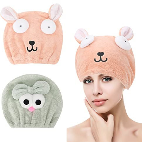 2 Stück Mikrofaser Handtuch Haare,Haarturban Mikrofaser Haarwickel Haarhandtuch,Schnelltrocknendes Haartücher,Trockene Haare Hut Haarkappen Super Saugfähig Haarbandtuch für Frauen Mädchen Kinder