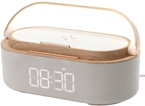 Grendly 1800MAh Bluetooth Speaker Wireless Charging Desk Lamp Wireless Charging Clock Radio Night Light Dual Speakers Home Bedside