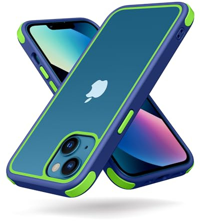 MobNano Ultra Durchsichtig Hybrid Hülle für iPhone 13 Mini Hülle, iPhone 12 Mini Hülle Stoßfest Silicone Bumper Handyhülle Shockproof Transparent Fallschutz i Phone 13 12 Mini Case - Blau/Neongrün