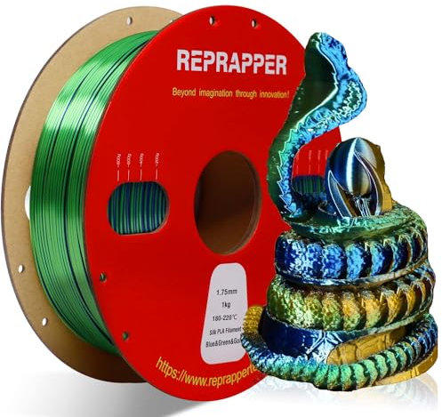 Reprapter PLA Seiden-Tri-Farben-Pla-Filament 1,75 mm für 3D-Drucker-Coextrusionen PLA-Filament 1 kg (2,2 lbs) mehrfarbige PLA-3D-Druckerfilament, Seiden-Pla-Blau/Grün/Gold