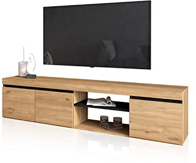 duehome | Mueble TV con 3 Puertas, Mueble Salón, Almacenaje Comedor, Modelo Ebos, Acabado en Roble Nude y Ceniza, Medidas: 160 cm (Largo) x 39,6 cm (Fondo) x 40 cm (Alto)