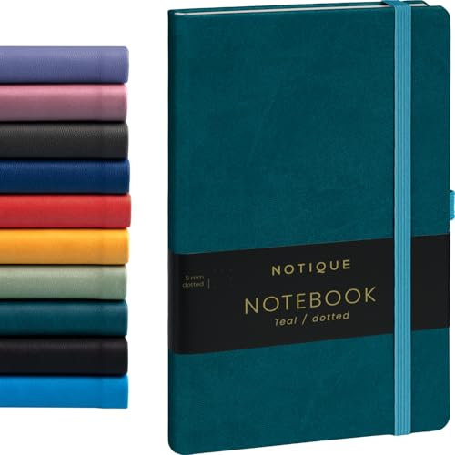 NOTIQUE Notizbuch Dotted, Hardcover Notizbuch, Notizheft, Journal, Tagebuch mit Gummiband und Stifthalter 13x21cm, 192 Seiten (Türkis, Gepunktet)