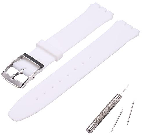 MCXGL silicone replacement strap ultra-thin ladies watch band compatible with swatch skin series no second watch (16mm) (white)