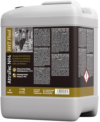 AttraTec No 4 BHT Fluid, Lockmittel für Schwarzwild und Rotwild, modifizierter Buchenholzteer, 6kg Kanister