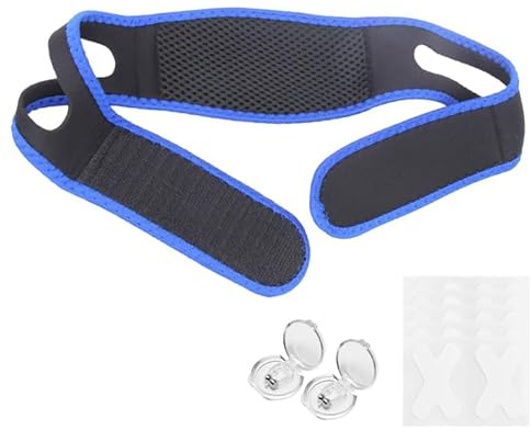 AYNKH Anti Schnarchen Kinnriemen, Antischnarch Band, Schnarchstopper Anti Schnarchen Verbessern Sie Ihren Schlaf (Mit 2 Pcs Anti Schnarch Nasenclip & 10 Pcs Anti-Schnarch-Pflaster)