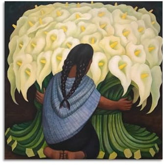 DryNda Diego Rivera Poster Mädchen und Blumen, ästhetischer Druck, Kunst, Wandgemälde, Leinwand, Geschenke, moderne Schlafzimmer-Dekoration, 30 x 30 cm