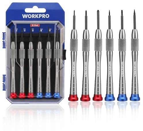 WORKPRO Set di Cacciaviti di Precisione Magnetici da 6 Pezzi, in Lega di Alluminio, con Custodia Sospesa, Ideale per Riparazioni di Occhiali, Orologi e Progetti Fai da Te