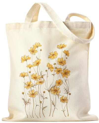 Zuimei Floral Canvas Tote Bag with Inner Pocket Women's Reusable Shopping Bag Washable Foldable Cotton Canvas Tote For Women Girls Shopping Grocery