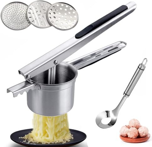 YFHT Schiacciapatate in acciaio inox, con 3 dischi forati, spremiagrumi, schiacciapatate con antiaderente, per purè di patate, succhi di frutta, purea