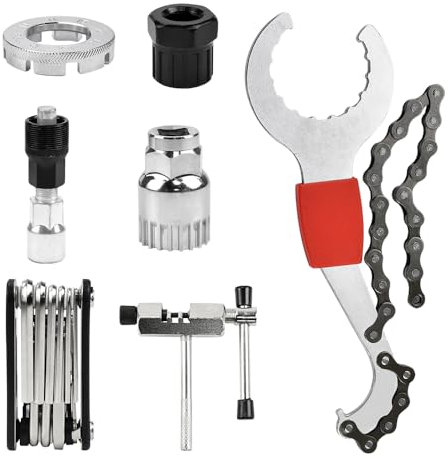 CAREDGO 7 Stück Fahrrad Reparaturset Fahrrad Kassette Removal Tool Fahrrad Werkzeug Set Fahrradreparatur Tretlager Kurbelabzieher Speichenschlüssel für Fahrrad Reifen Kette Pedal Montage Reparaturen