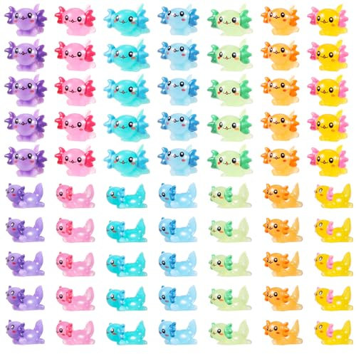 GGSTDDUP 70 Stück Mini Harz Axolotl, Winzige Axolotl Miniatur-Figuren Spielzeug Mini Axolotl Charm Ornament für Feengarten Landschaft Aquarium Geburtstag Weihnachten Party Dekoration