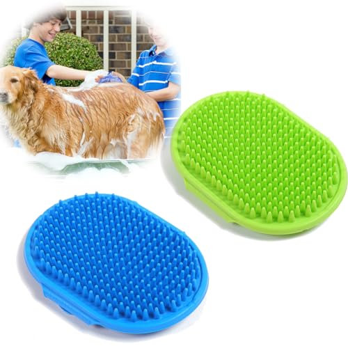 Lot de 2 brosses de bain pour chien - Brosse de toilettage en caoutchouc avec poignée réglable - Pour chiens et chats à poils longs