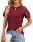 BellaDila Damen Sommer Spitze Kurzarm T-Shirt Rundhals Elegant Vorne Plissee Bluse Locker Top Tunika Oberteile 2024, Weinrot, M