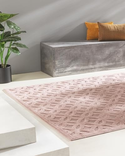 benuta Nest In- & Outdoor Teppich Bonte - Rosa 240x340 cm - Strapazierfähig & Pflegeleicht - Für Balkon, Terrasse, Garten - Küchenteppich & Wohnzimmerteppich - Geometrisch, Boho-Style, Hygge Cozy