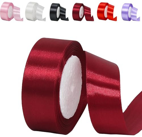 23 Meter Satinband Rotwein 30mm Satinband Bänder, Breit Schleifenband Dekoband Stoffband Geschenkband Hochzeitsdeko Schleife für Geschenkverpackung,Kunsthandwerk,Haarschleifen,Blumenstrauß,Dekoration
