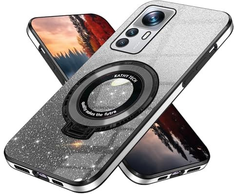 Wousunly für Xiaomi 12T Pro Hülle Silikon Glitzer Cover |Handyhülle für Xiaomi 12T Pro mit Magnetische Ring Stoßfeste Leicht Dünn Case Anti Rutsch (schwarz)