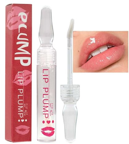 Lipgloss für Voller Wirkende Lippen, Clear Lippenöl Plumper, Lip Plumper Glänzender, Lip Glow Oil Wasserfest & Langlebig, Lipstick Feuchtigkeitsspendend, Lippen Booster mit Volumeneffekt