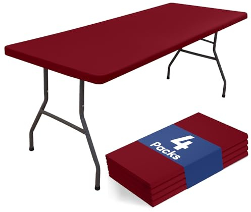 Homing Rechteckige Tischdecke, wasserdicht, Polyester, elastisch, waschbar, Tischdecke für Picknick, Camping, Outdoor, Weinrot, 76,2 x 182,9 cm, 4 Packungen