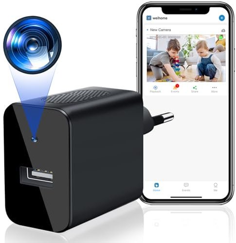 Mini Telecamera WiFi, HGYGHO 1080P Caricabatterie Telecamera Senza Fili Piccole Videocamere di Sorveglianza con App per IOS Movimento Attivato Avvisi Microcamera di Sicurezza Wireless Segreta per Casa
