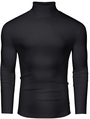 DEMEANOR Mens Jumper Turtle Neck Tops Sweaters for Men Knitted Winter Jumpers Mens Turtle Neck Jumper Warm Black