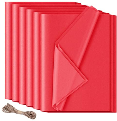 60 Blatt Seidenpapier Verpackungsmaterial, 50x70 cm Geschenkpapier Rot, HXJDAM Seidenpapier Rot, Tissue Paper für Geschenkverpackungen Füller, Kunsthandwerk, Geburtstag, Halloween