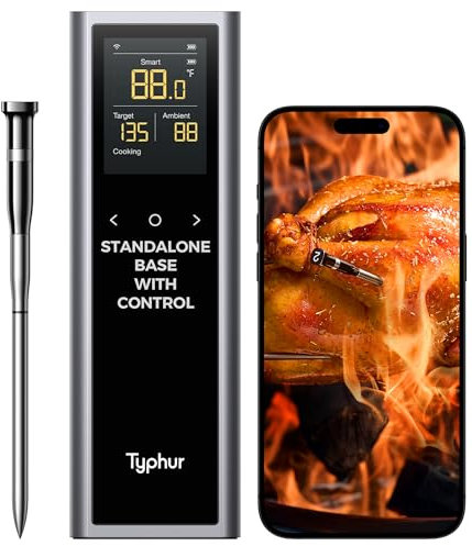 Typhur Sync Kabellose Smarte Fleischthermometer – 1 Sonden 6 Sensoren, 122m Bluetooth 5.3, Unbegrenzte WiFi Überwachung Stabilität, IPX8 Wasserdicht, Grill Ofen Küche Lebensmittel Heißluftfritteuse