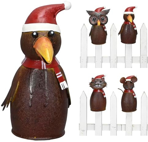 NETPROSHOP Zaunfigur Wintertiere Zaunhocker aus Metall Höhe ca. 16 cm Katze Maus Eule Rabe, Auswahl:Rabe