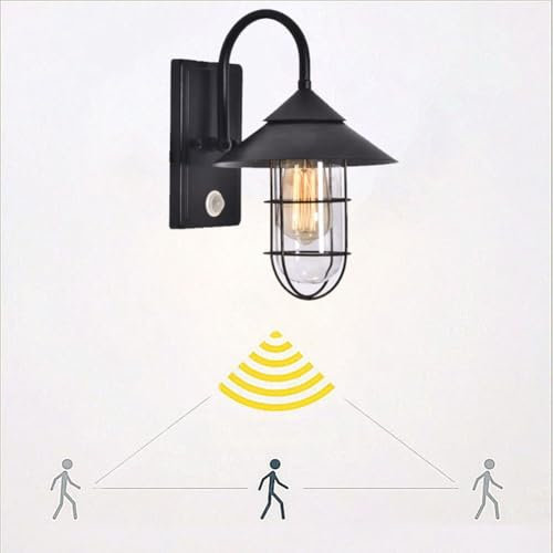 LOGT Vintage Wandleuchte mit Bewegungsmelder Außen Wandlampe Abwärts in Antikem Look Wandspot Schwarz matt Wandbeleuchtung Klar Glas Lampenschirm Eingangslampe E27 max. 60W für Garten Garage