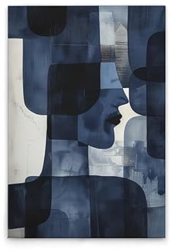 A.S. Création Leinwandbild Abstraktes Gesicht - Wandbild in Blau, Weiss - 60 x 90 cm - DD133184