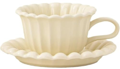 Huiyiwert Porzellan Kaffeetasse mit Untertasse 250ml niedliche Nachmittagstasse Espressotasse Frühstück Tasse Cappuccino Tasse Geschenk für Geburtstag Weihnachten Neujahr Valentinstag (Beige)