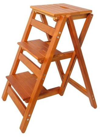 ZLSNOBLE Folding Ladder, 3 Step Folding Portable Wooden Step Stool, Multi Rung Ladder Solid Wooden Ladder Boarding Ladder(A)