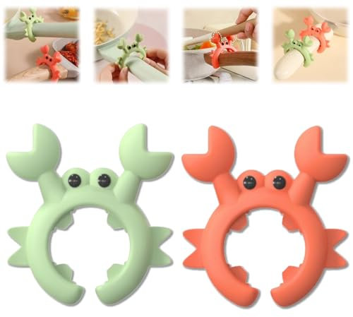 2PCS Crab Spatula Holder,Crab Utensil Rest Crab Spoon Holder,Anti-Scalding Silicone Utensil Holder,Adjustable Crab Utensil Holder Silicone Spatula Holder,Easy Gadgets for Kitchen,Green+Orange