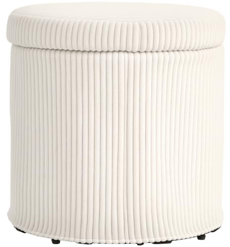 HOMCOM 40cm Runder Samt-Pouf mit Deckel Beinen Beige | Polsterhocker, Schminkhocker, Wohnzimmer, Schlafzimmer