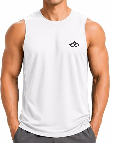 Men's Workout Tank Tops Quick Dry Gym Muscle Tees Fitness Running Vest Bodybuilding Sleeveless T Shirts White M