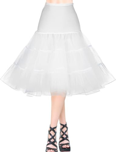 AYBUY Petticoat Retro Reifrock, 50er Jahre Vintage tüllroc, Damen Unterrock Kurz Tüll-Unterrock Ballettrock für Wedding Bridal Abschlussball Abend Rockabilly, Weiß (M)