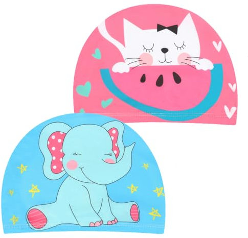 NHQZ 2 Pcs Cuffia Piscina Bambino,Cuffie Piscina Bambini,Cuffia Piscina Neonato,Cuffia Piscina Per Bambini,Cuffia Nuoto Per Bimbino Ragazzi Ragazze Età 4-10,per Sport Acquatici(Gatto + Elefante)