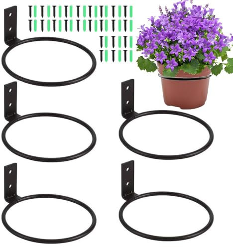 Esforzarse 6 soportes de pared para macetas, soporte para macetas, soporte de pared, soporte para macetas plegable, para jardín, balcón, exterior, pared, negro (4 pulgadas)