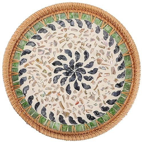 Holibanna Serviertablett Rundes Geflochtenes Rustikaler Stil aus Rattan und Muscheln Dekoratives Multifunktionales Obstkorb mit Zartem Design für Badezimmer und Hotel