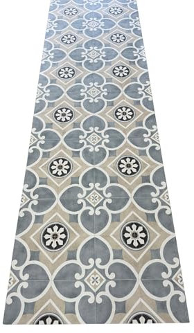 ALFOMBRAS IBERIA Alfombra de Vinilo para Cocina, Terraza, Exteriores - Fácil de Limpiar - Base Antideslizante - Diseño ACHI (Gris/Azul, 65x100)
