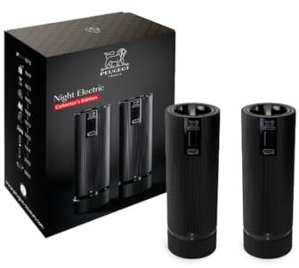 PEUGEOT - Duo Moulin à Poivre + Sel Électriques Rechargeables Line u'Select Zirlion 15 cm - Grains De Poivre + Sel Gemme Inclus - 6 Réglages De Moutures Prédéfinies - En Aluminium - Coloris Noir Mat