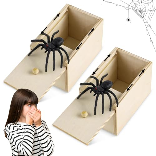 TISMHGKU 2 Stück Überraschungsbox, Spinne, Spinnenfüllung, aus Holz, Spider Prank, Spinnen, Box, für Halloween April Fisch Weihnachten Tag Kinder Erwachsene