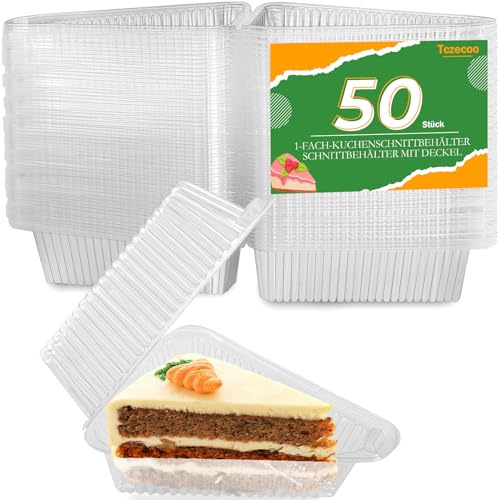 Tczecoo 50 Stück Kuchenstückbehälter, Käsekuchenbox, 13 x 7cm | Kuchenscheibenbox mit Klappdecke, Transparente Individuelle Käsekuchenboxen für Kuchen Sandwiches Torten Salate