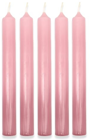 Solid Colour Dinner Candles, Pack of 5 Handmade Candles 20cm x 2cm Rustic Look Bistro Style Taper Candles (Antique Rose)